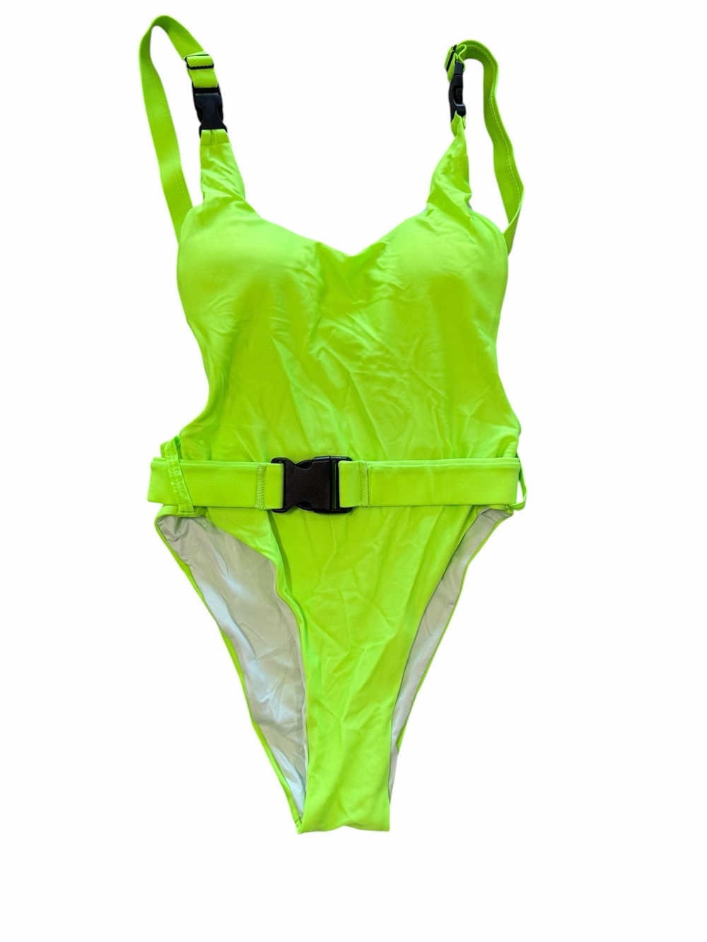 Women's One Piece Belted High Leg Swim Suit Size Medium #260314